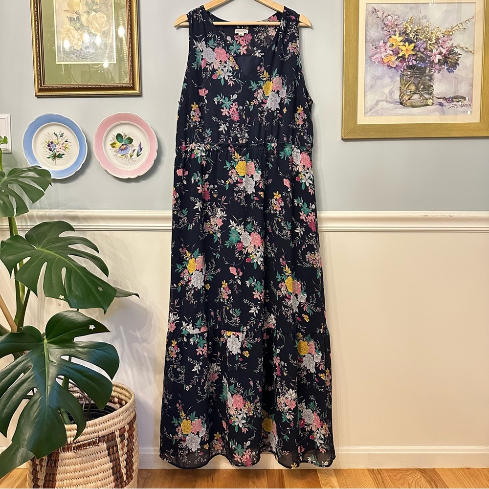 Merona Floral Sleeveless Maxi Dress Size XXL Wedding Guest Flowy Tiered